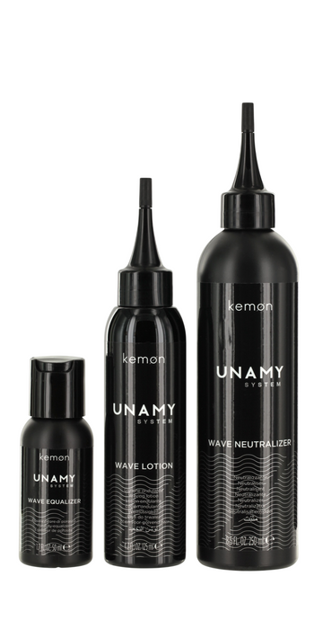 Set pentru ondularea părului Kemon Unamy System Wave: Equalizer 50 ml + loțiune Wave 150 ml + neutralizator 250 ml