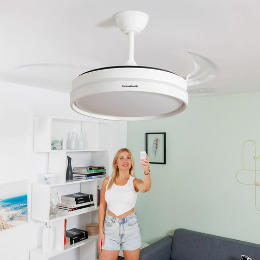 Ventilator tavan LED, InnovaGoods, Keteez, alb, lame retractabile