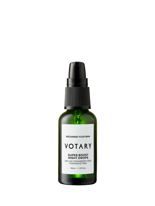 Ulei de față Votary Super Boost Night Drops, cu CBD și ulei din semințe de căpșuni, de noapte, 30 ml