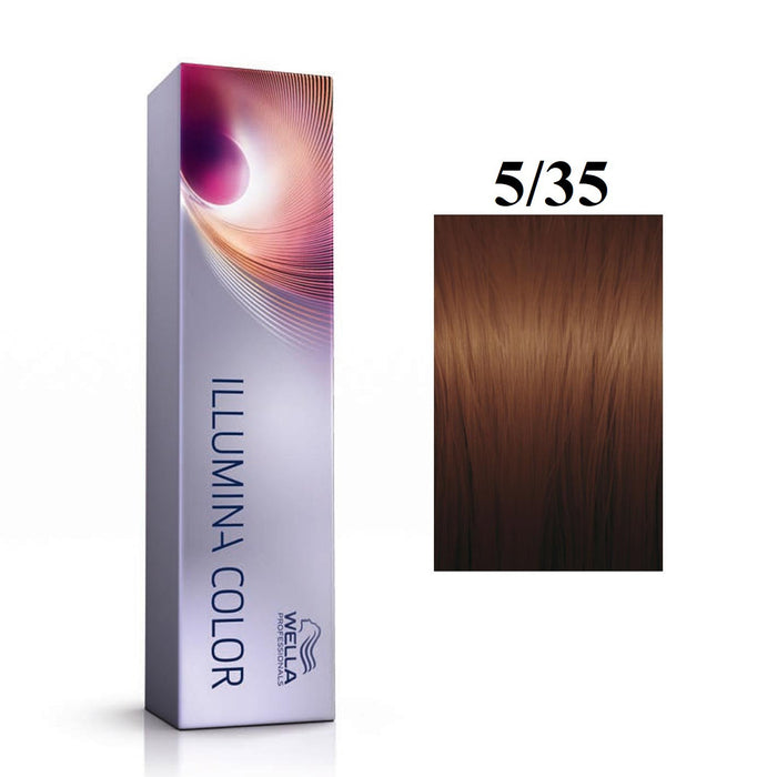 Vopsea permanentă de păr Wella Professionals Illumina Color, nuanța 5/35 Light Chestnut Golden Mahogany, 60 ml