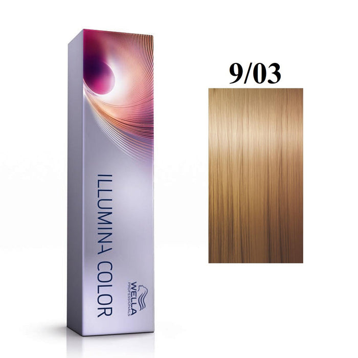 Vopsea permanentă de păr Wella Professionals Illumina Color, nuanța 9/03 Bright Blonde Natural Golden, 60 ml