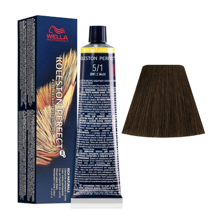 Vopsea permanentă de păr Wella Professionals Koleston Perfect Me+, nuanța 5/1 Light Brown Ash, 60 ml, tester