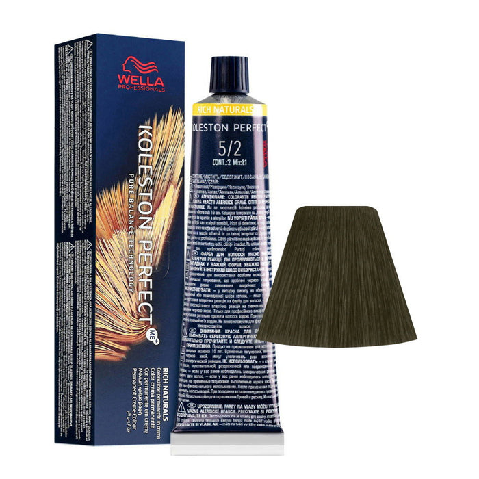 Vopsea permanentă de păr Wella Professionals Koleston Perfect Me+, nuanța 5/2 Matte Light Chestnut, 60 ml, tester