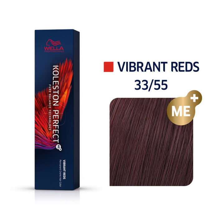 Vopsea permanentă de păr Wella Professionals Koleston Perfect Me+, nuanța 33/55 Dark Chestnut Intense Mahogany, 60 ml