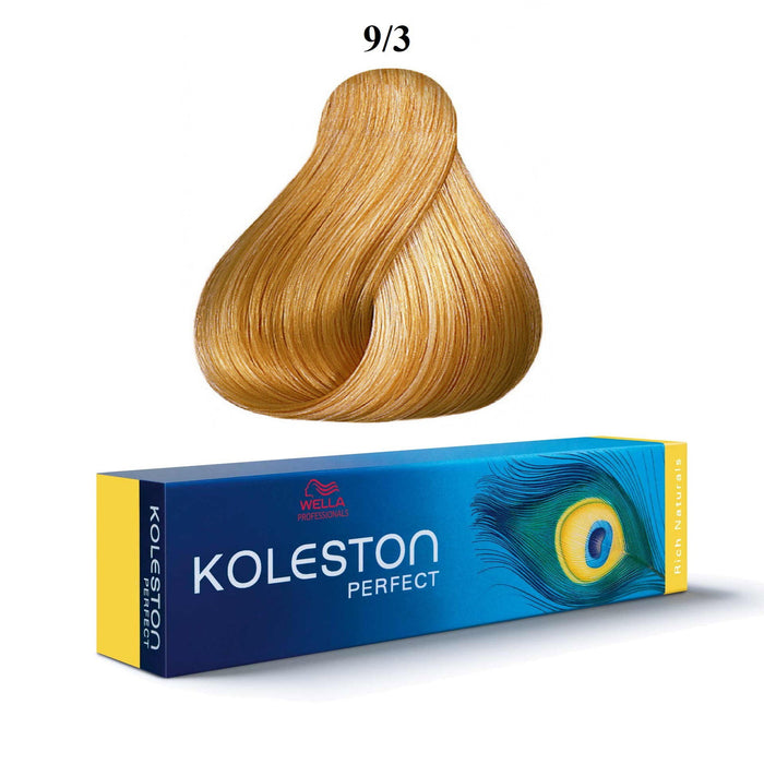 Vopsea permanentă de păr Wella Professionals Koleston Perfect, nuanța 9/3 Very Light Blonde Gold, 60 ml