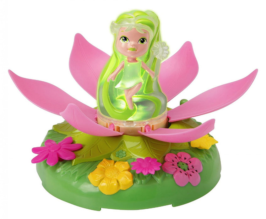 Figurină de colecție WowWee Lite Sprites, personaj zână cu bază decorată cu flori