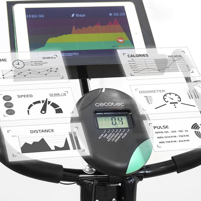 Bicicletă fitness pliabilă Cecotec X-BIKE PRO, 8 niveluri de rezistență, volantă de 2,5 kg, sarcină maximă 100 kg