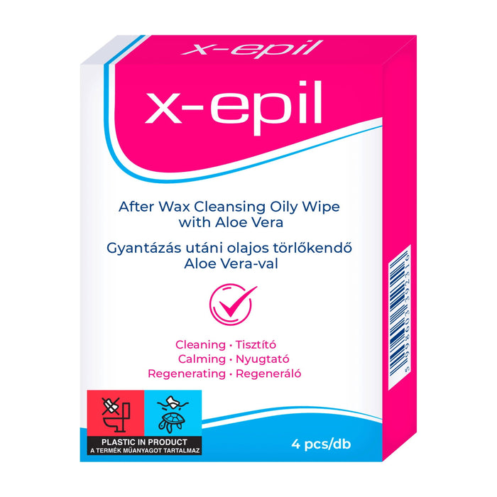 Șervețele de curățare uleioase X-Epil After Waxing, cu aloe vera, pentru după epilare, 4 buc