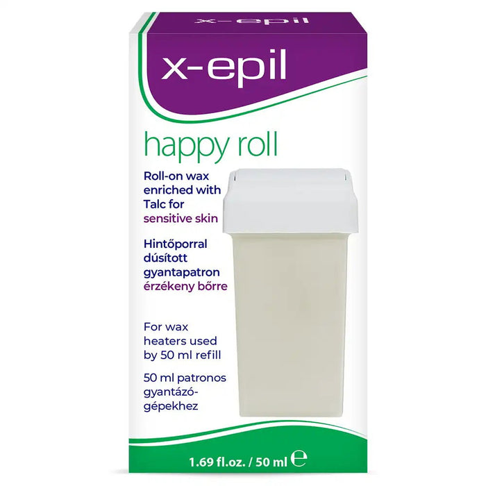 Ceară depilatoare X-Epil Happy Roll, roll-on, cu talc, pentru piele sensibilă, finisaj mătăsos, 50 ml