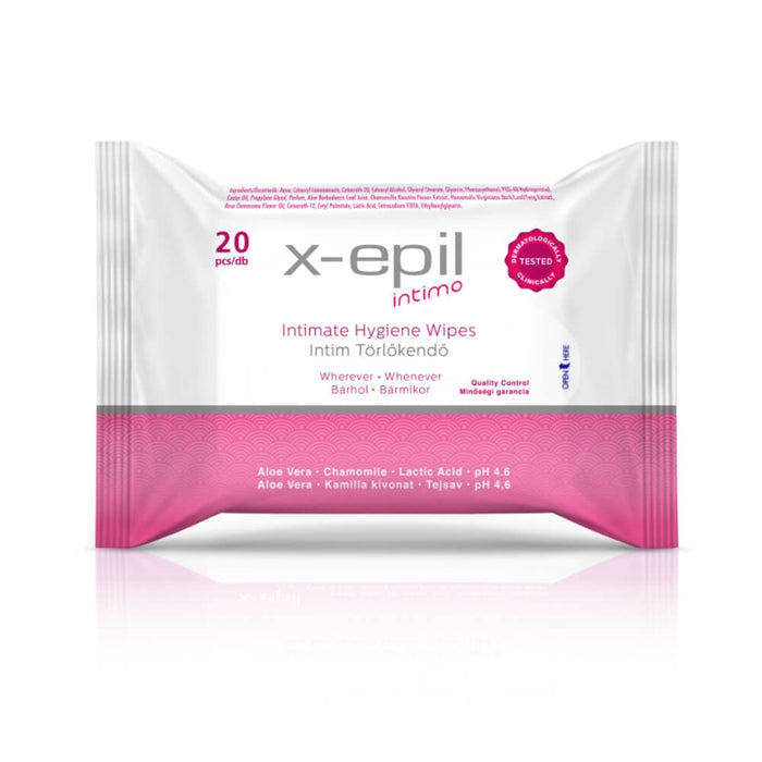 Șervețele intime X-Epil Intimate Hygiene, cu aloe vera, mușețel și acid lactic, 20 buc
