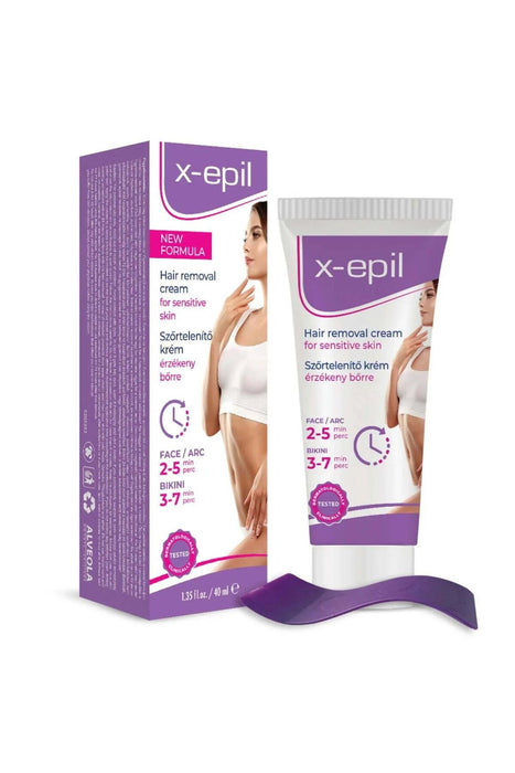 Cremă de epilat X-Epil, finisaj mătăsos, pentru piele sensibilă, pentru subraț și zona bikini, 40 ml