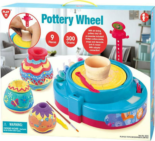 Set de olărit PlayGo Pottery Wheel, 9 piese, 300 g lut, 7+ ani