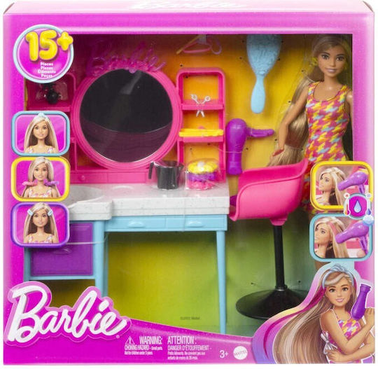 Set de joacă Mattel Barbie Totally Hair, salon de coafură, 15+ piese, 3+ ani