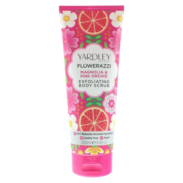 Exfoliant pentru corp Yardley Flowerazzi Magnolia & Pink Orchid, 200 ml