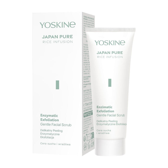 Scrub exfoliant facial Yoskine Japan Pure, cu infuzie de orez, pentru ten uscat și sensibil, 75 ml