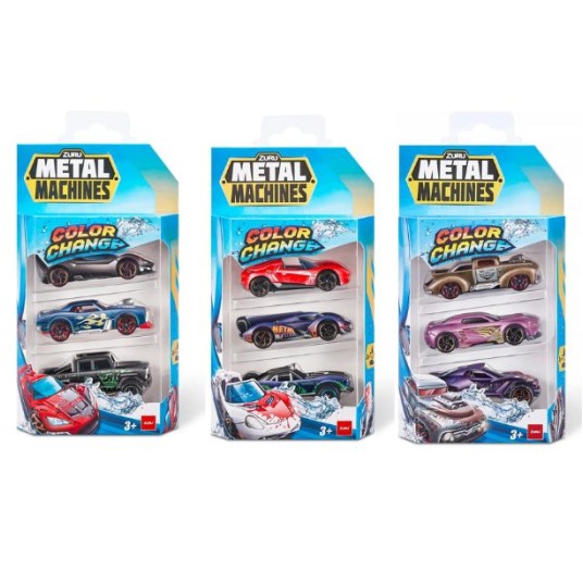 Set de 3 mașinuțe Zuru Metal Machines Color Change, diverse modele, 3+ ani